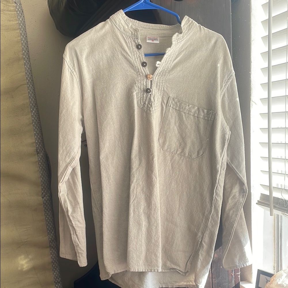Cream Long Sleeve Henley Shirt